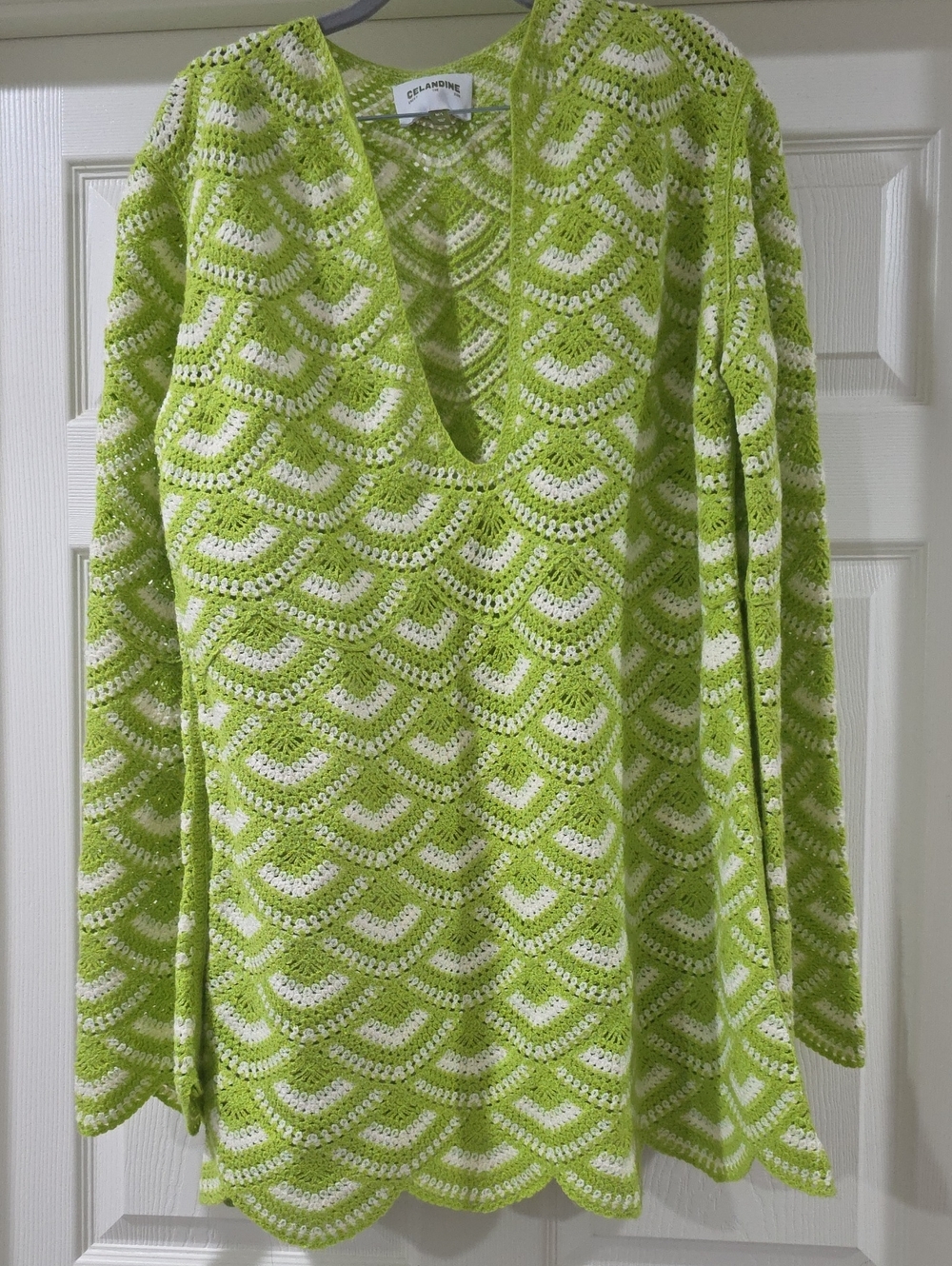 Celandine Lime Green and White Crochet Kaftan / Coverup - Anthropologie - M/L